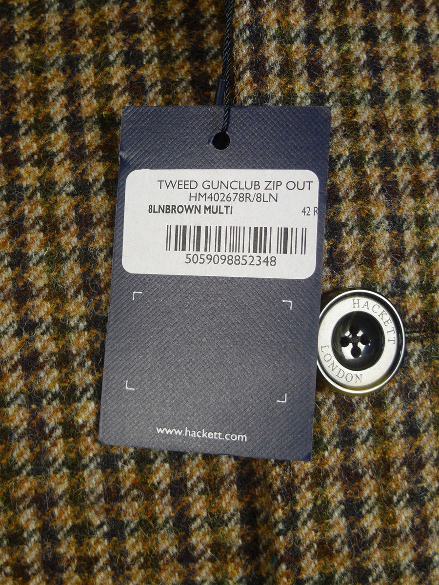 25/0706V hackett new w/tags brown gun check tweed field coat overcoat w/ detachable liner (rrp £750) various sizes - last few