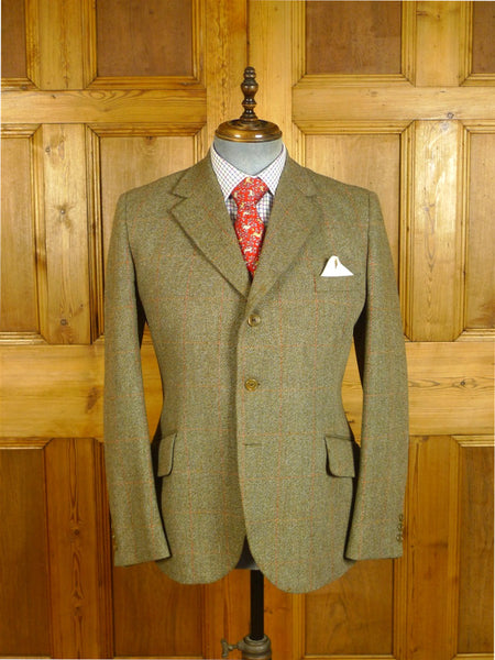 25/0690 immaculate vintage british bespoke heavyweight green / amber wp check tweed jacket 40-41 short