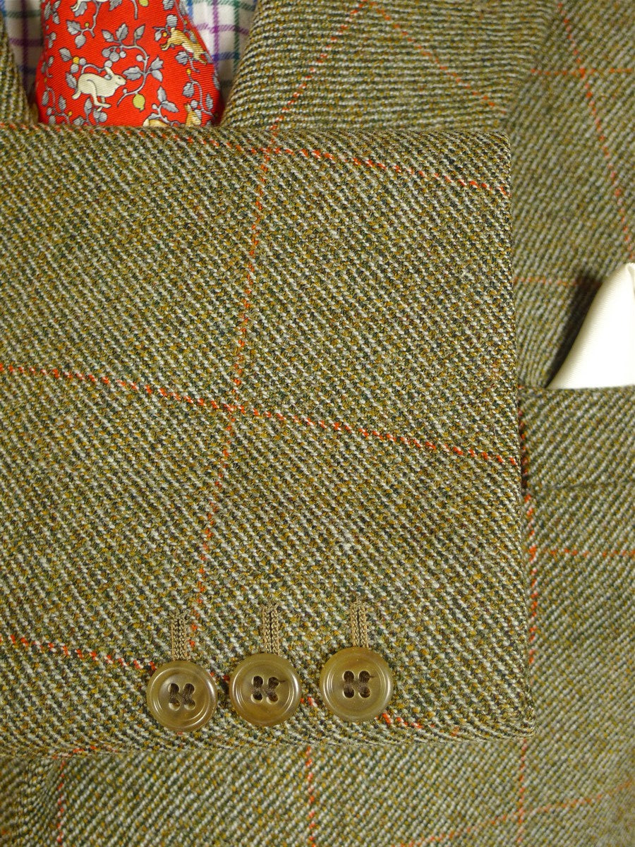 25/0690 immaculate vintage british bespoke heavyweight green / amber wp check tweed jacket 40-41 short