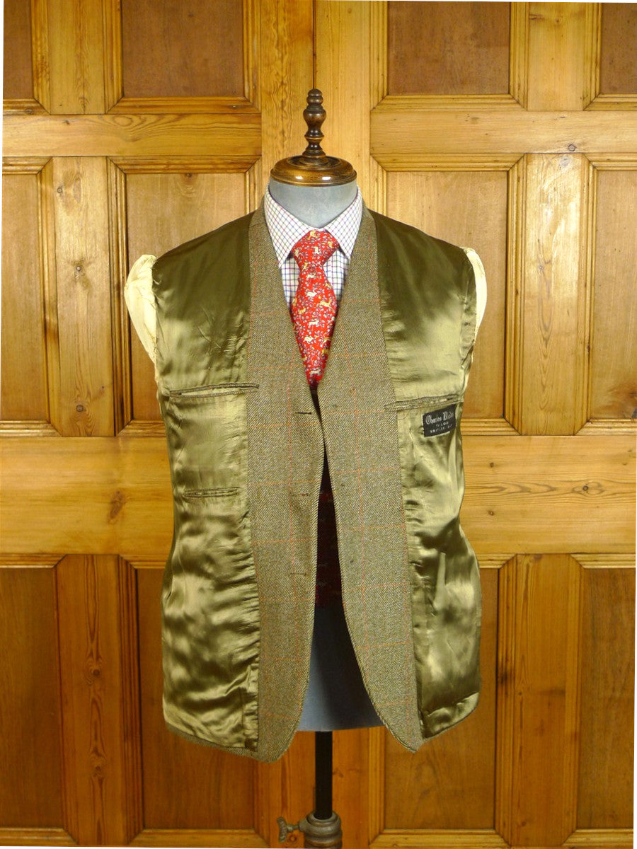 25/0690 immaculate vintage british bespoke heavyweight green / amber wp check tweed jacket 40-41 short