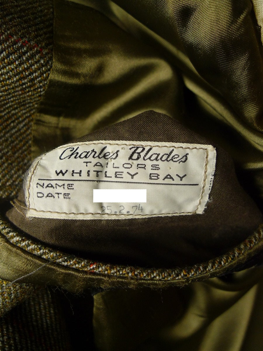 25/0690 immaculate vintage british bespoke heavyweight green / amber wp check tweed jacket 40-41 short