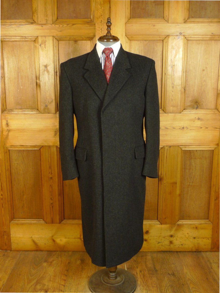 25/0704 near immaculate genuine crombie grey full-length fly-front wool overcoat coat 41-42