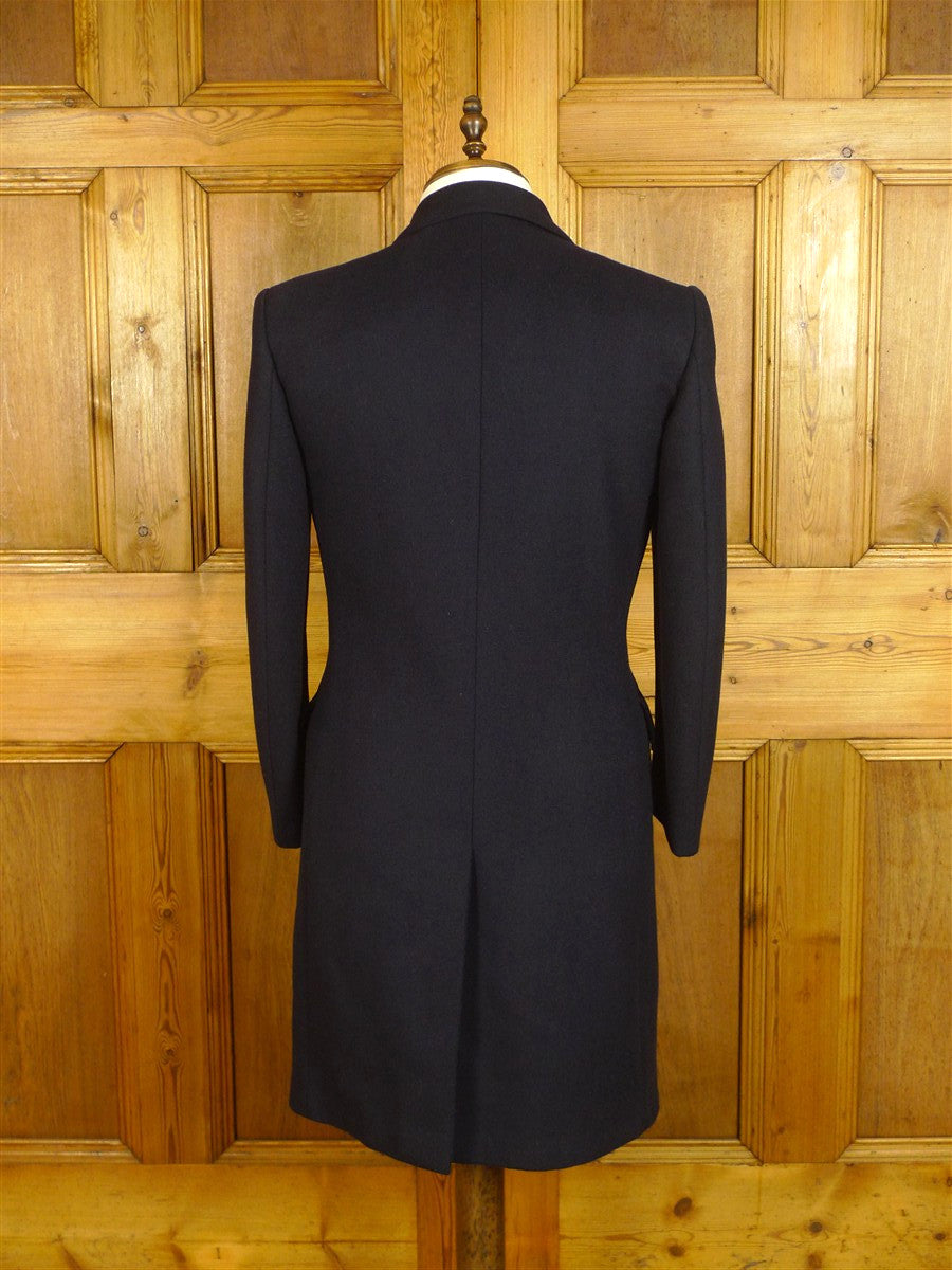 25/0700 immaculate vintage crombie wool navy blue fly-front overcoat coat 36-38