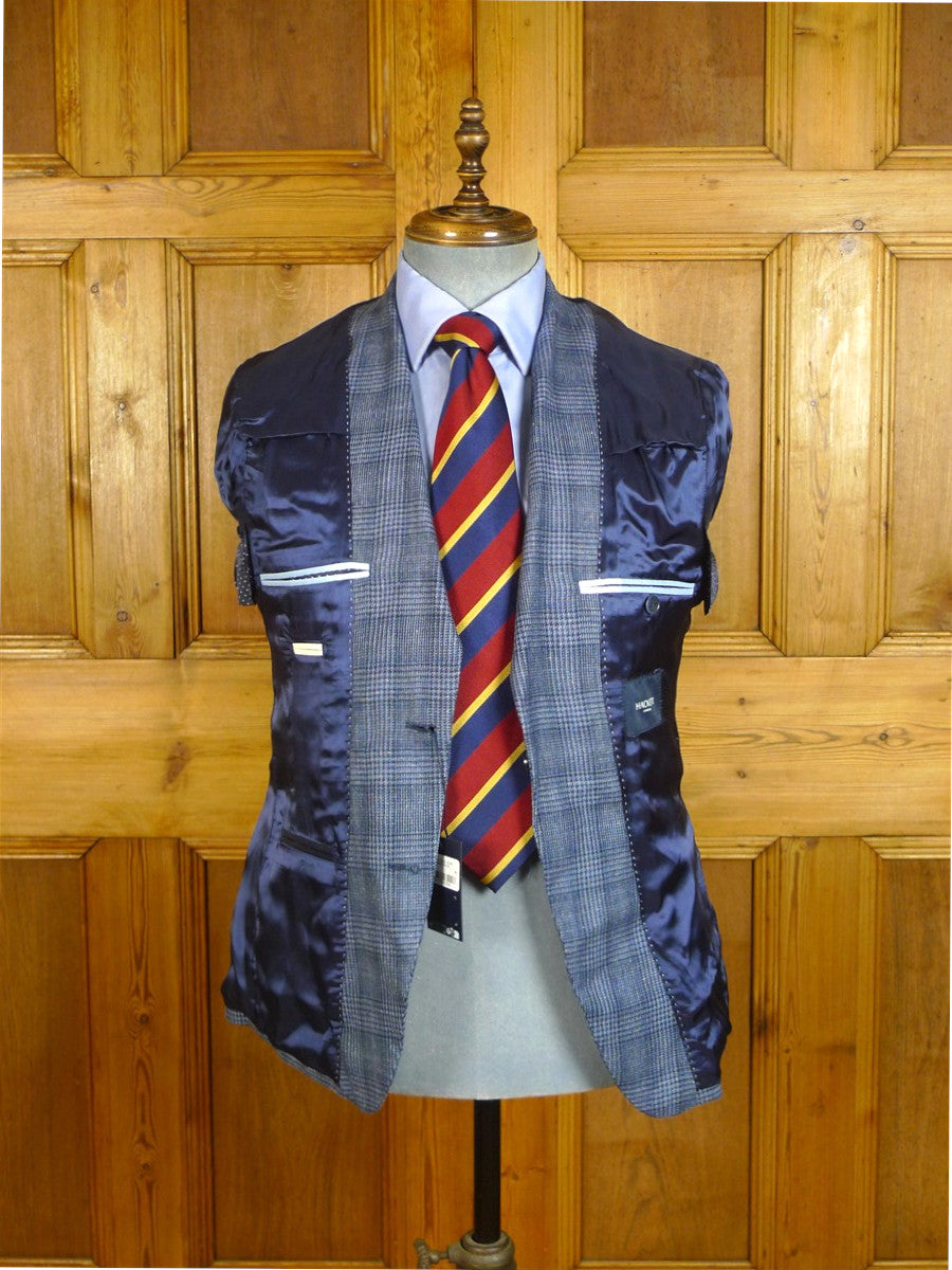 25/0696 new w/tags hackett 55% silk blue glen check sports jacket blazer (rrp £500) 38 regular