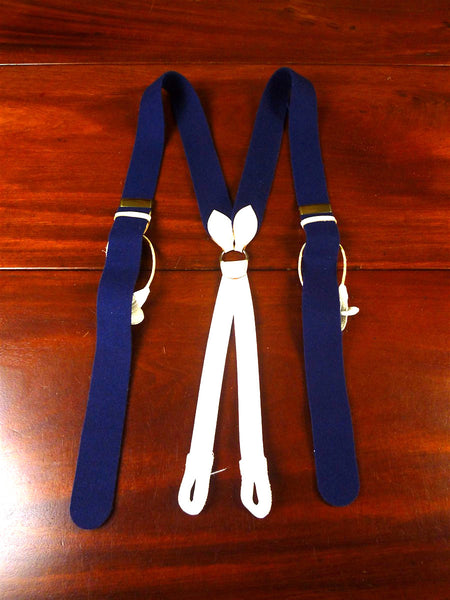25/0735 albert thurston london navy blue boxcloth braces w/ white leather ends