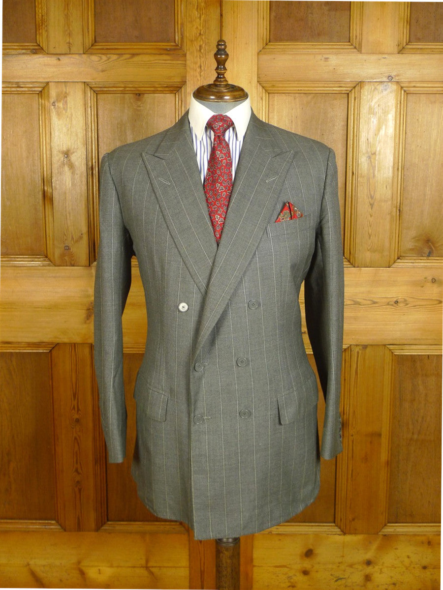 25/0733 vintage 1984 anderson & sheppard savile row bespoke grey d/b pin-stripe worsted suit 46 extra long
