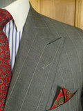 25/0733 vintage 1984 anderson & sheppard savile row bespoke grey d/b pin-stripe worsted suit 46 extra long