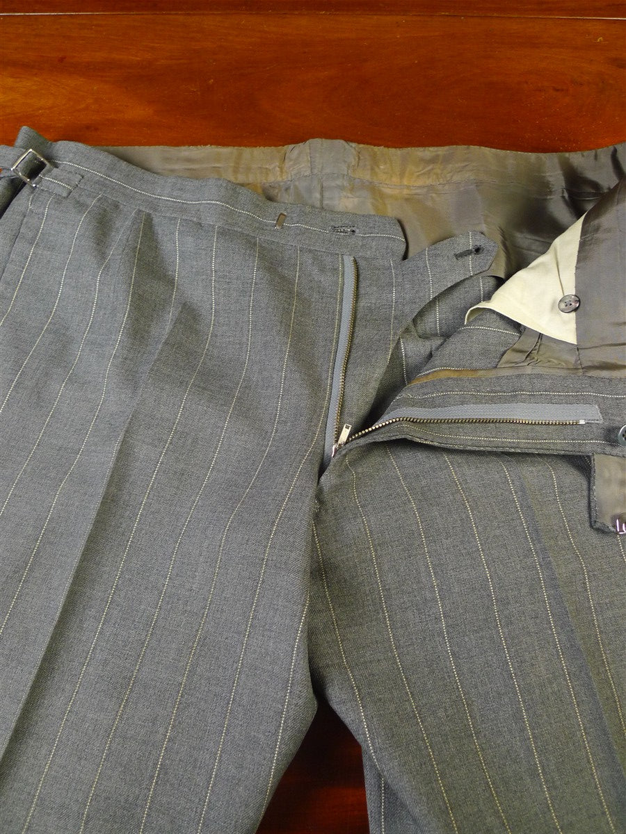 25/0733 vintage 1984 anderson & sheppard savile row bespoke grey d/b pin-stripe worsted suit 46 extra long