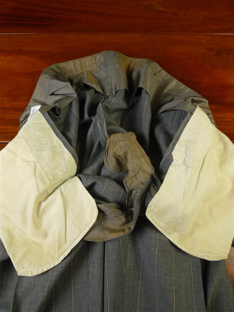 25/0733 vintage 1984 anderson & sheppard savile row bespoke grey d/b pin-stripe worsted suit 46 extra long