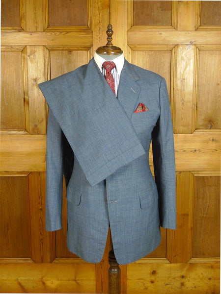 25/0734 vintage 1982 anderson & sheppard savile row bespoke pale grey blue worsted suit 42 extra long