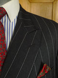 25/0732 immaculate vintage 1989 anderson & sheppard savile row bespoke charcoal grey d/b pin-stripe worsted suit 48 extra long