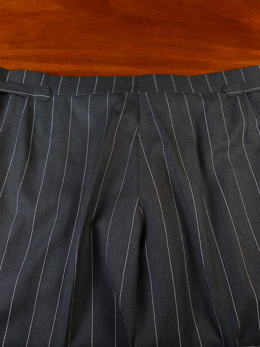 25/0732 immaculate vintage 1989 anderson & sheppard savile row bespoke charcoal grey d/b pin-stripe worsted suit 48 extra long