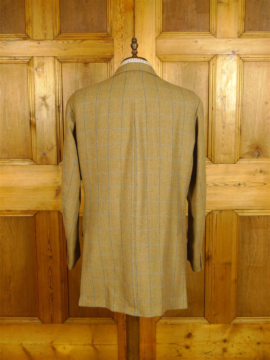 25/0717 vintage 1989 anderson & sheppard savile row bespoke beige brown wp check tweed sports jacket blazer 47-48 extra long