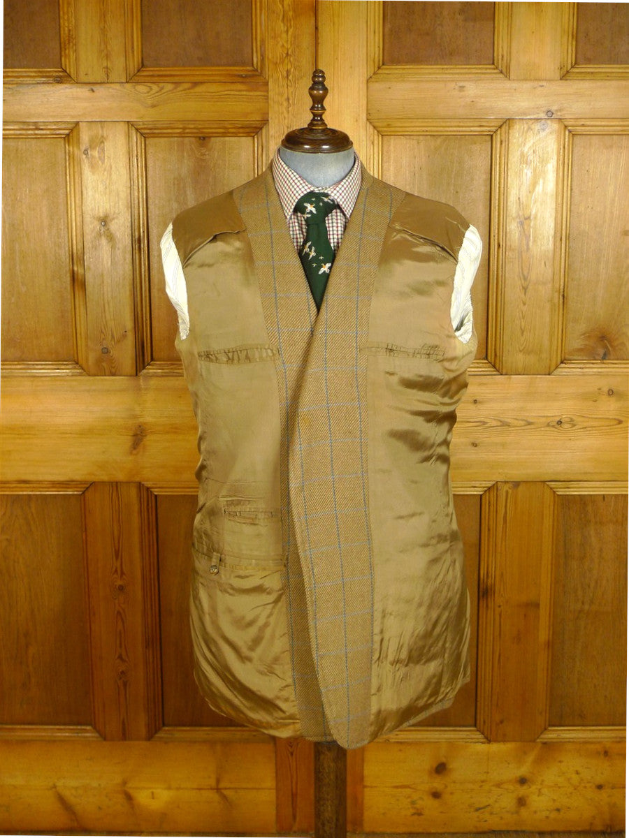 25/0717 vintage 1989 anderson & sheppard savile row bespoke beige brown wp check tweed sports jacket blazer 47-48 extra long