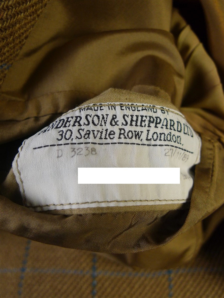 25/0717 vintage 1989 anderson & sheppard savile row bespoke beige brown wp check tweed sports jacket blazer 47-48 extra long