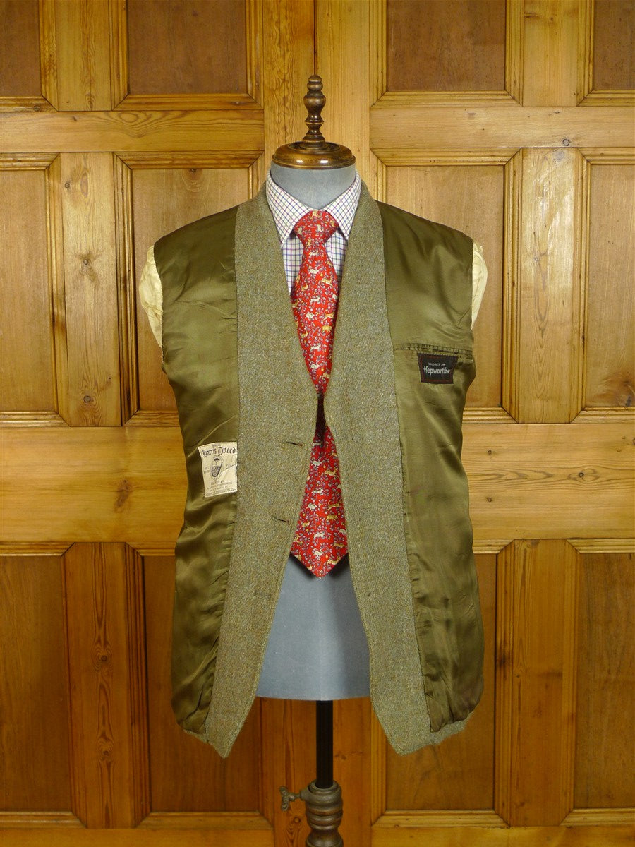 25/0741 wonderful vintage green harris tweed jacket for goodwood revival 39-40 short to regular