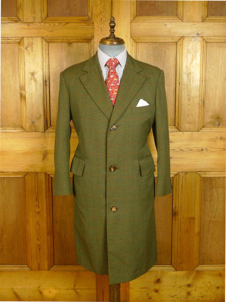 25/0721 wonderful 1960s vintage british green check worsted twist tweed 'mod' coat overcoat 36-38