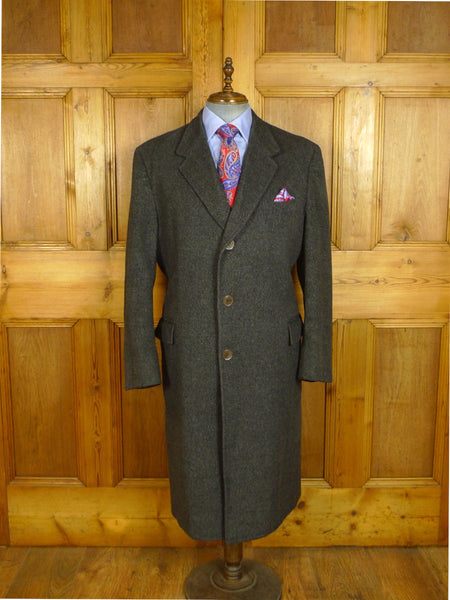 25/0791 vintage hand tailored wool & cashmere grey herringbone overcoat 46