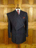 25/0754 immaculate 1989 anderson & sheppard savile row bespoke navy blue pin-stripe d/b worsted suit 47 extra long