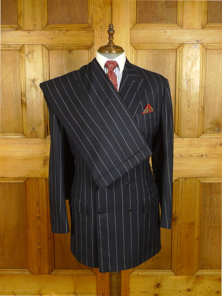 25/0754 immaculate 1989 anderson & sheppard savile row bespoke navy blue pin-stripe d/b worsted suit 47 extra long