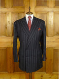 25/0754 immaculate 1989 anderson & sheppard savile row bespoke navy blue pin-stripe d/b worsted suit 47 extra long