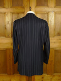 25/0754 immaculate 1989 anderson & sheppard savile row bespoke navy blue pin-stripe d/b worsted suit 47 extra long