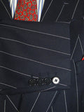 25/0754 immaculate 1989 anderson & sheppard savile row bespoke navy blue pin-stripe d/b worsted suit 47 extra long