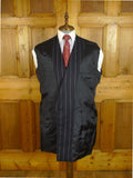 25/0754 immaculate 1989 anderson & sheppard savile row bespoke navy blue pin-stripe d/b worsted suit 47 extra long