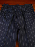 25/0754 immaculate 1989 anderson & sheppard savile row bespoke navy blue pin-stripe d/b worsted suit 47 extra long