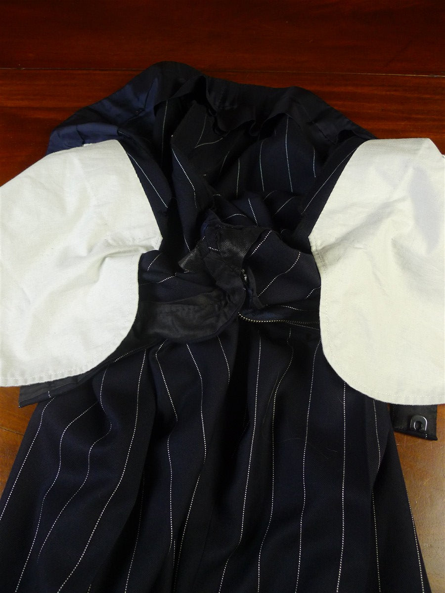 25/0754 immaculate 1989 anderson & sheppard savile row bespoke navy blue pin-stripe d/b worsted suit 47 extra long