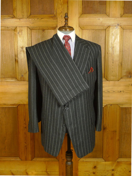 25/0755 immaculate 2011 anderson & sheppard savile row bespoke grey tram-stripe worsted flannel suit 48 short to regular