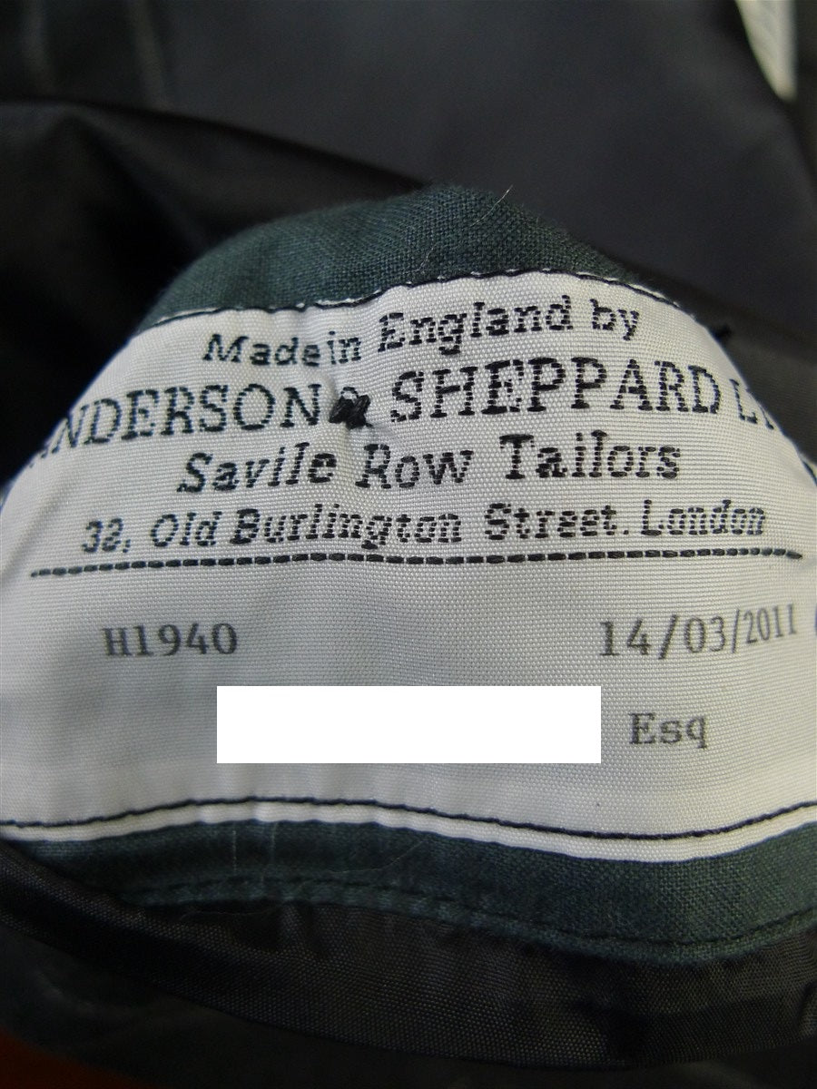 25/0755 immaculate 2011 anderson & sheppard savile row bespoke grey tram-stripe worsted flannel suit 48 short to regular