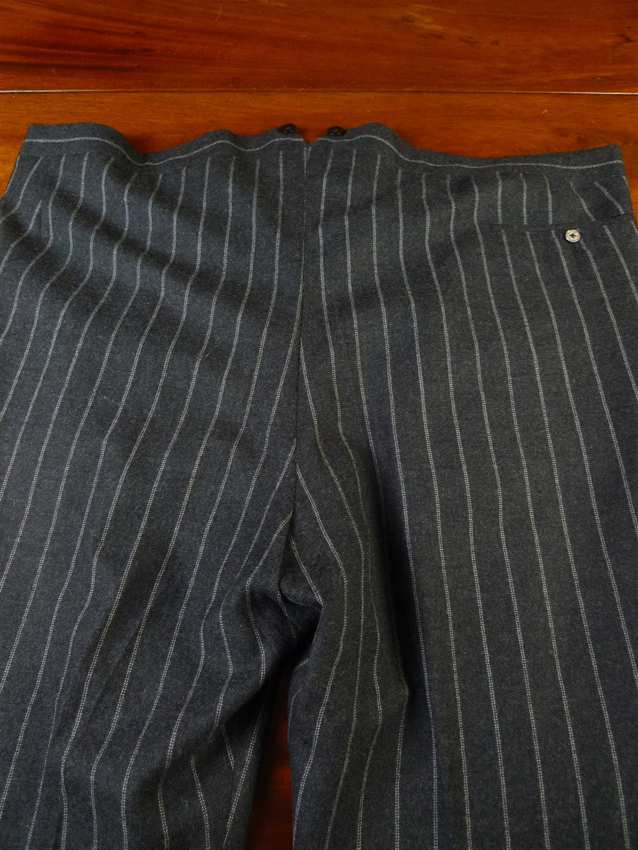 25/0755 immaculate 2011 anderson & sheppard savile row bespoke grey tram-stripe worsted flannel suit 48 short to regular