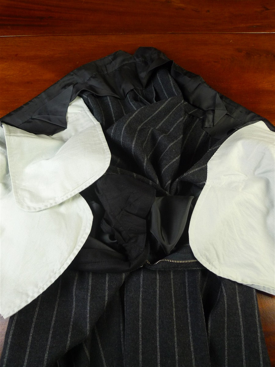 25/0755 immaculate 2011 anderson & sheppard savile row bespoke grey tram-stripe worsted flannel suit 48 short to regular