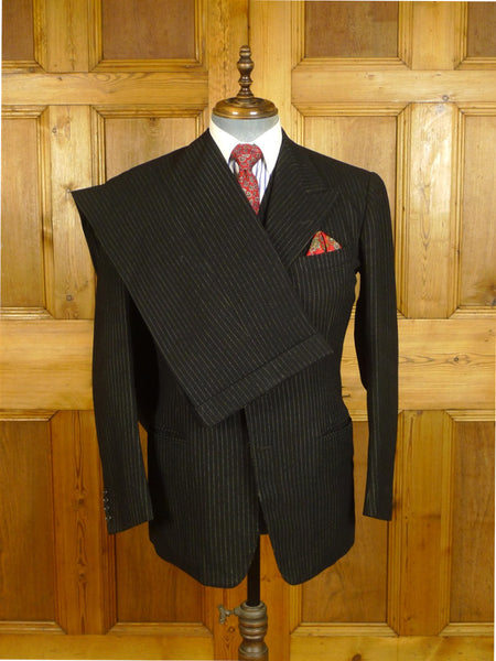 25/0758 vintage 1940s ww2 era anderson & sheppard savile row bespoke black pin-stripe 3-piece suit 38 regular