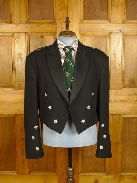 25/0749 immaculate vintage black barathea wool prince charlie kilt jacket 50 long