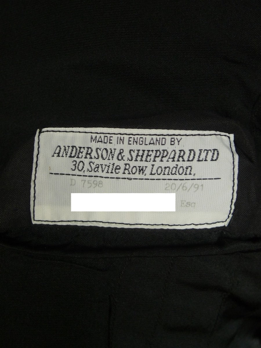 25/0759 vintage 1991 anderson & sheppard savile row bespoke black herringbone wool morning coat 46 extra long