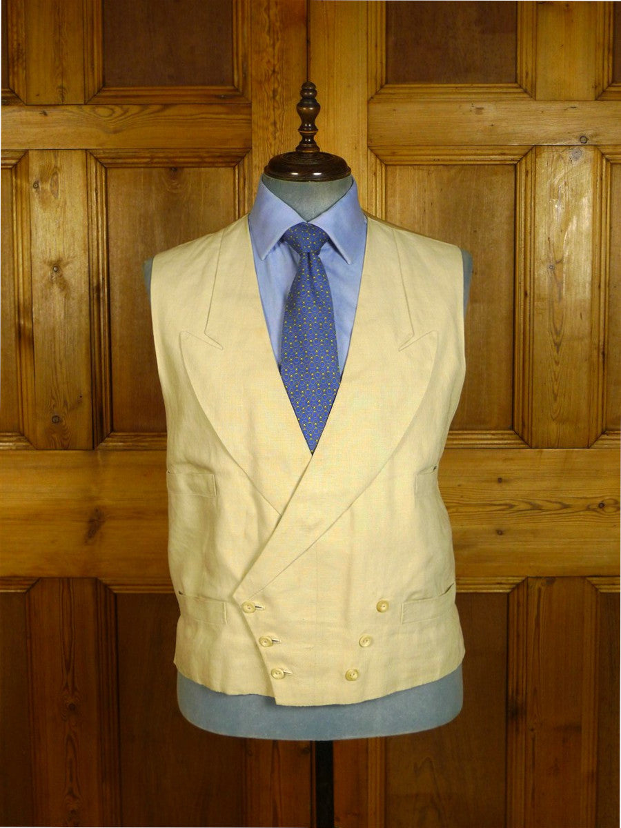 25/0760 vintage 1991 anderson & sheppard savile row bespoke cream linen d/b morning waistcoat 46-47 extra long