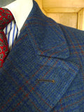 25/0790 stunning 1946 blue / red glen check heavyweight d/b wool overcoat w/ belt 40-42 long