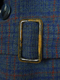 25/0790 stunning 1946 blue / red glen check heavyweight d/b wool overcoat w/ belt 40-42 long