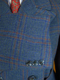 25/0790 stunning 1946 blue / red glen check heavyweight d/b wool overcoat w/ belt 40-42 long