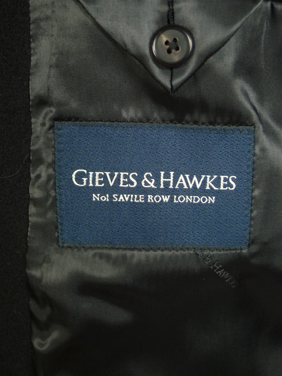 25/0788 immaculate gieves & hawkes savile row 100% cashmere black fly-front overcoat 48 regular
