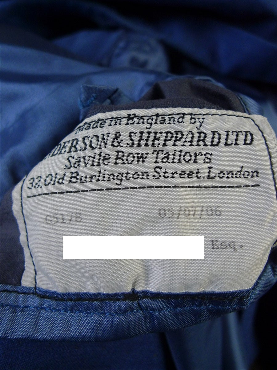 25/0774 anderson & sheppard 2006 savile row bespoke blue linen suit 48 extra long