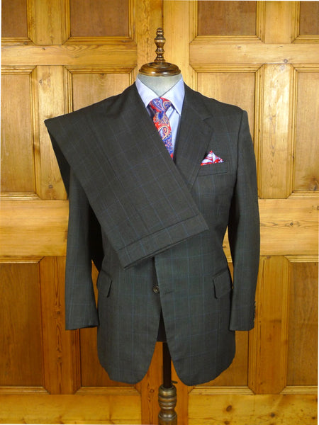 25/0775 immaculate huntsman 2001 savile row bespoke grey nailhead / blue overcheck worsted suit 42 regular