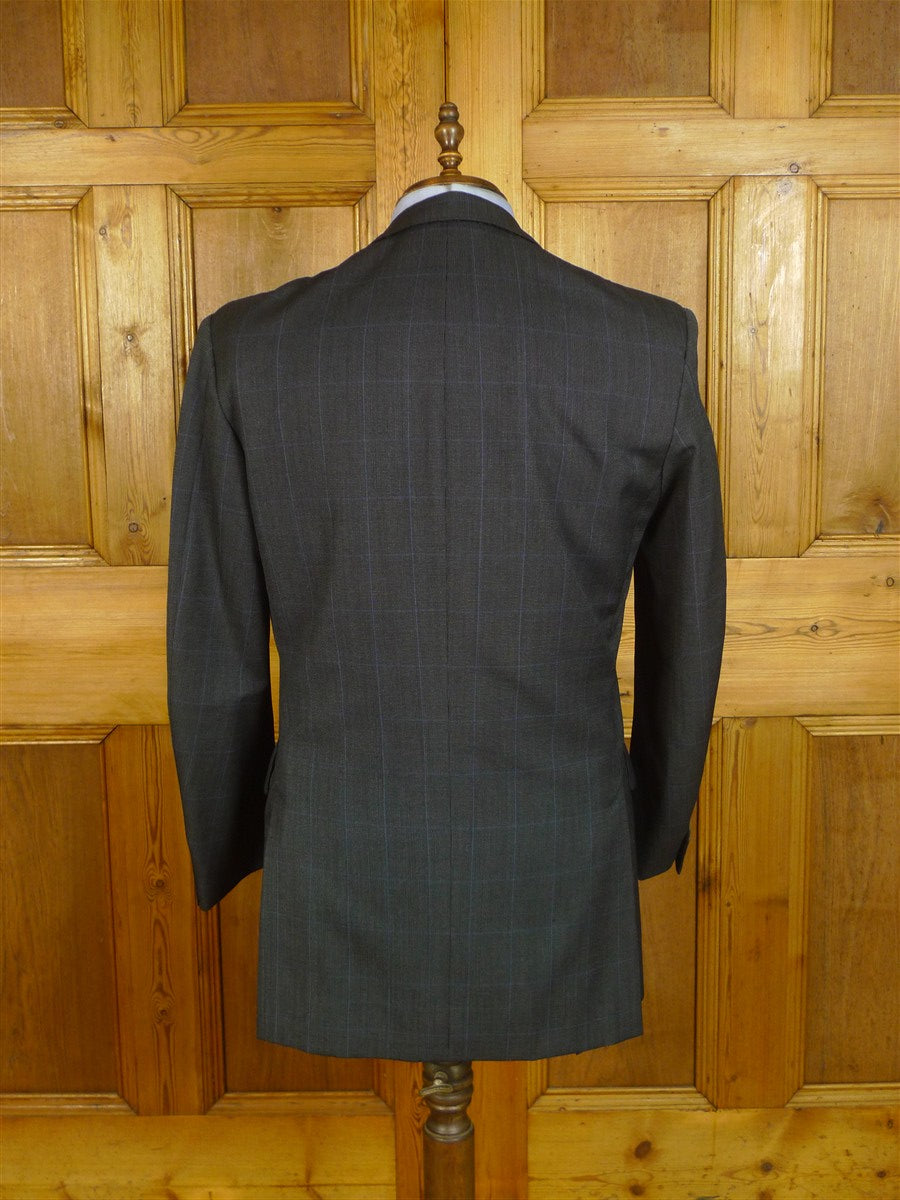 25/0775 immaculate huntsman 2001 savile row bespoke grey nailhead / blue overcheck worsted suit 42 regular