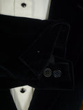25/0768 vintage major fulham road bespoke blue black silk-velvet evening smoking jacket 37 short