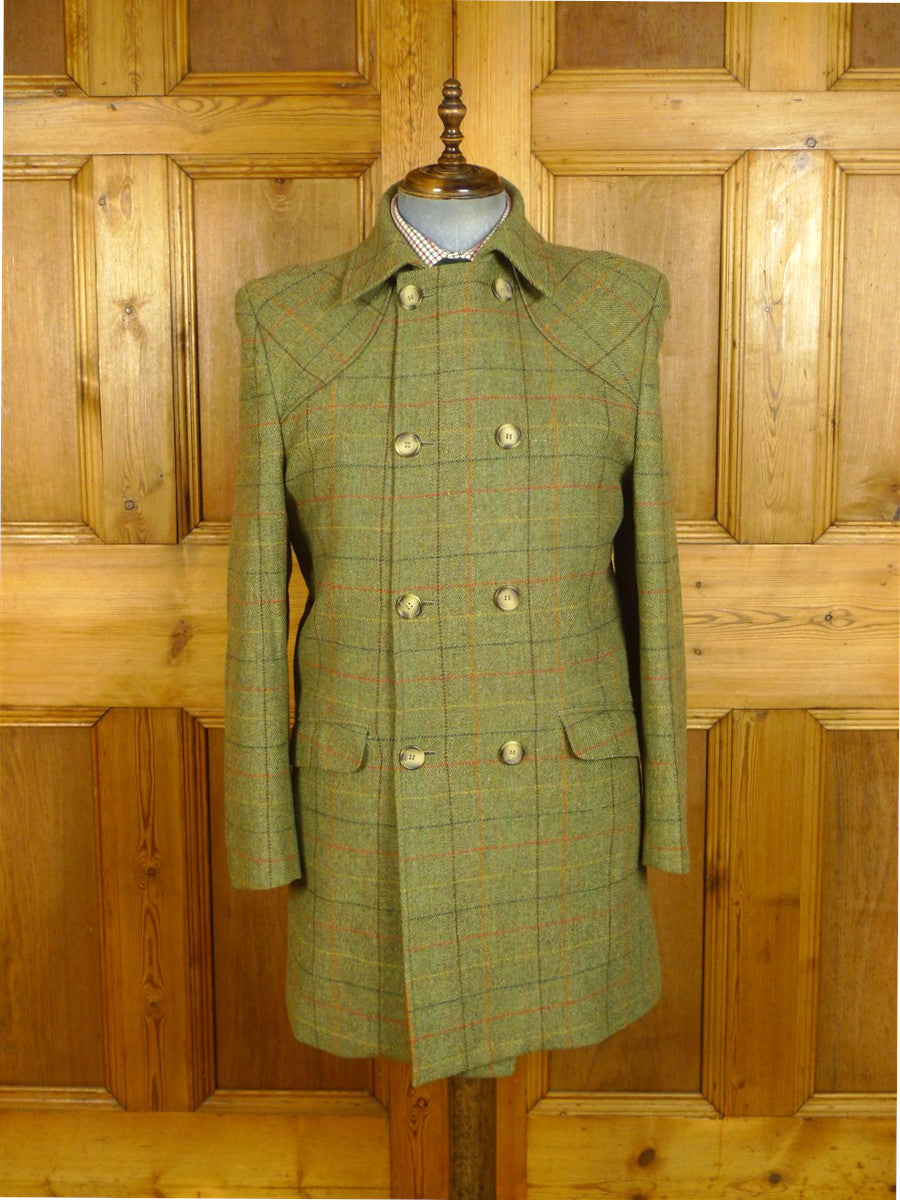 25/0769 immaculate british green wp check tweed pea coat 42