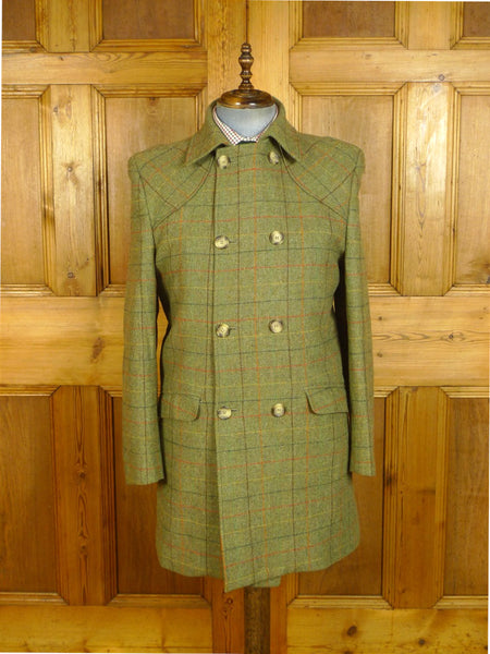 25/0769 immaculate british green wp check tweed pea coat 42