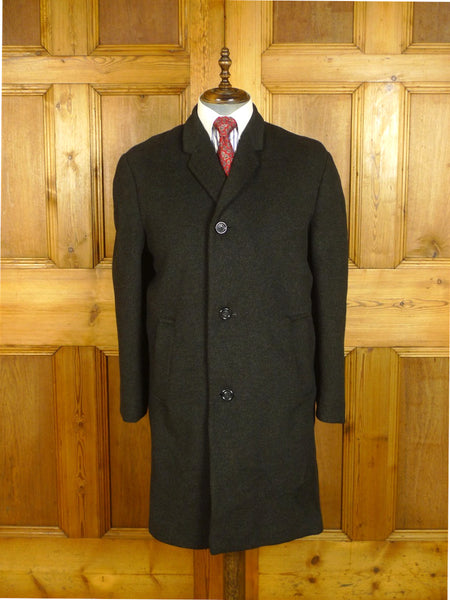 25/0787 immaculate vintage heavyweight grey crombie wool & cashmere overcoat w/ tartan backing 42-44