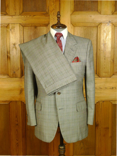 25/0776 immaculate huntsman 1998 savile row bespoke grey / blue prince of wales check worsted suit 42 regular